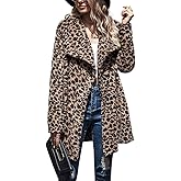 chouyatou Women's Warm Open Front Faux Fur Lapel Leopard Print Jacket Overcoat