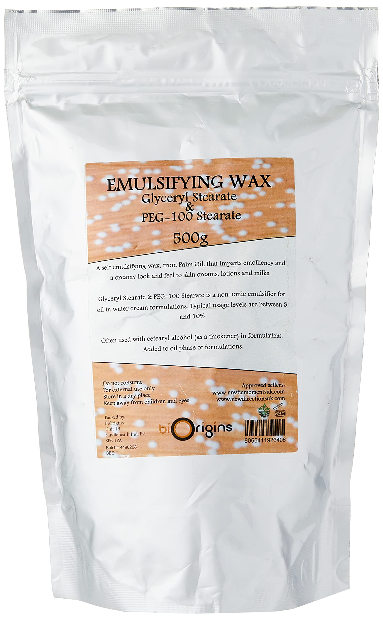 Mystic Moments Glyceryl Stearate & PEG-100 Stearate Emulsifying Wax 500g | 100% Natural Vegan GMO Free