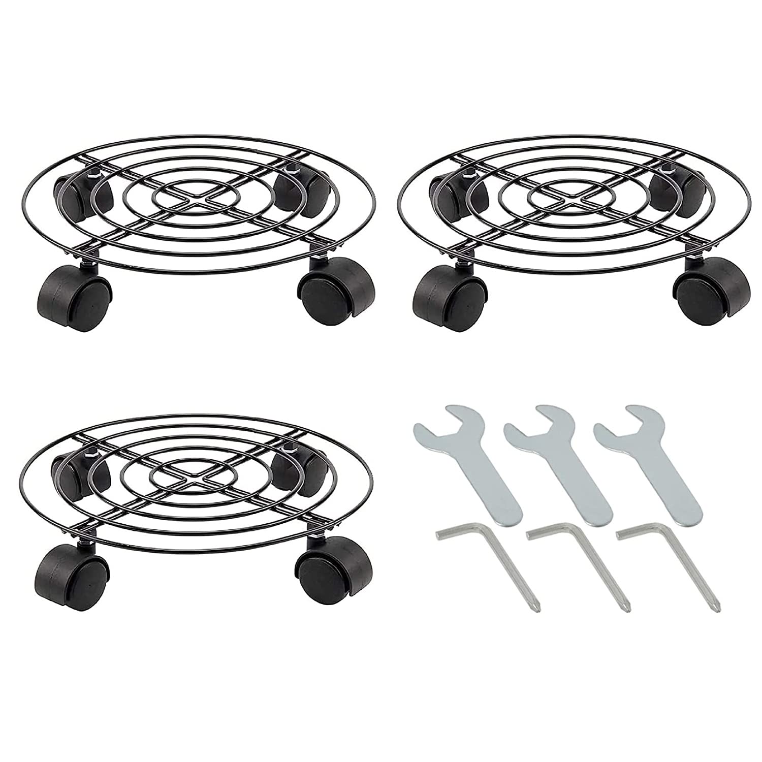 ETRAVEL Plant Pot Round Wheels 3pc * 11" Mover Trolley Caddy Garden Plate Metal Stand