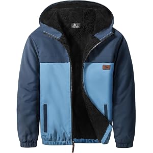 SCODI Boys Fleece Sherpa Lined Jacket for Kids Hoodie Zip Up Sweatshirt | Water-resistant, Windproof, Thick Warm Fabric. Perf