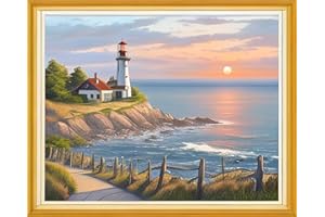 Joyhoor Cross Stitch Kits for Beginners Stamped Cross-Stitch Supplies Needlework preprint Embroidery Kits for Adults DIY Needlepoint Kits Embroidery Patterns 11CT-Lighthouse Sunrise 16x20 inch