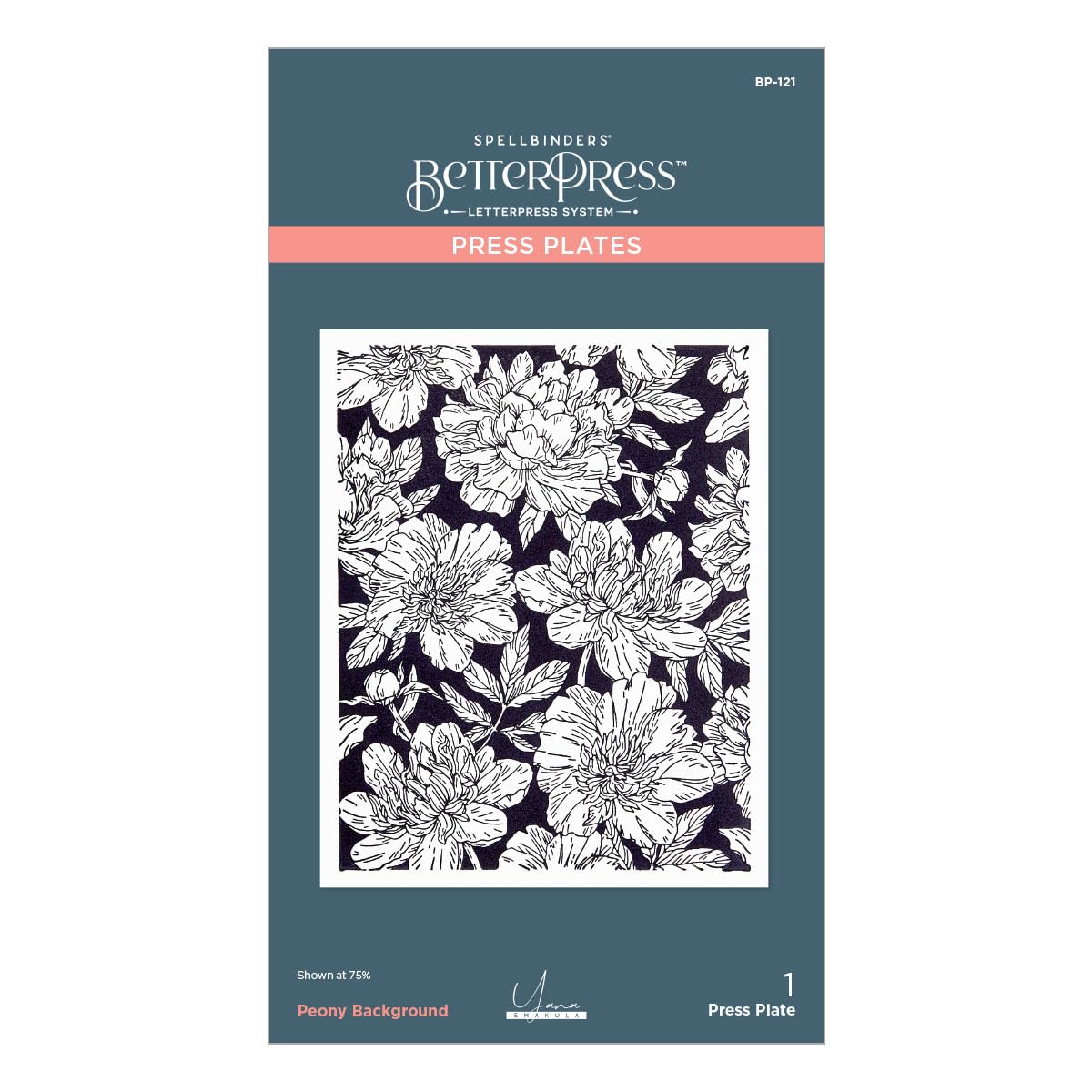 Spellbinders Peony Background Press Plate from The Let's Celebrate Collection by Yana Smakula, Metal, ONE