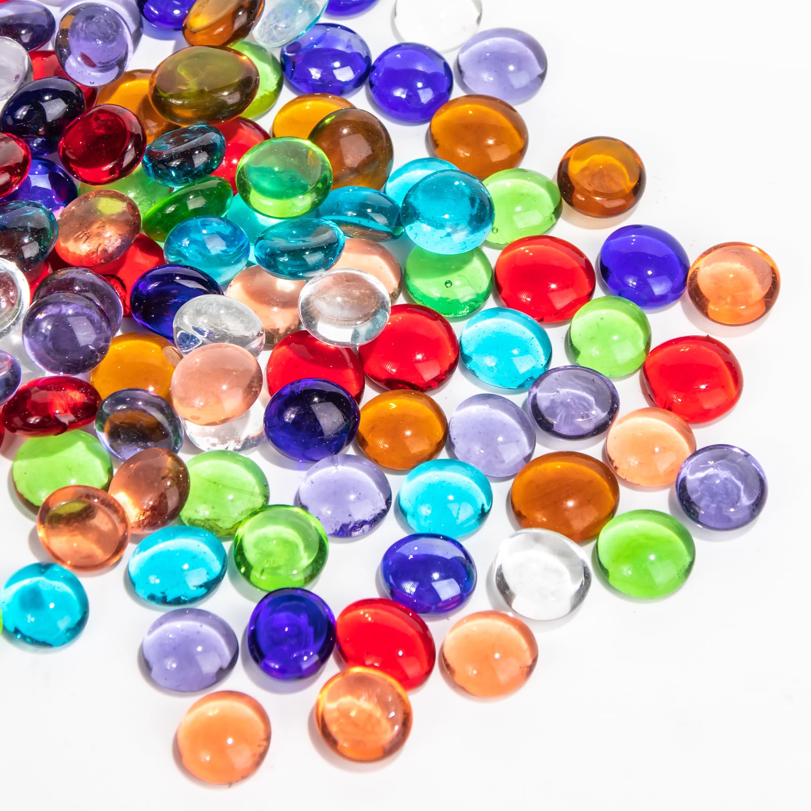 Mini Flat Glass Marbles,880g Mix Color Glass Beads for Vases, Floral Bottom Mancala Gems Pebbles Fish Tank Rocks for Table Scatter Aquarium,Vase Fillers,Home Decorative Art Craft (0.5"~0.7")