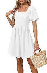 OFEEFAN White Women Dress Summer Square Neck Puff