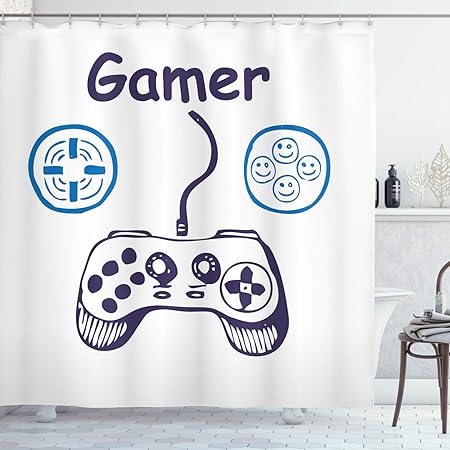 Amazon Com Lunarable Gamer Shower Curtain Sketch Of Videogame