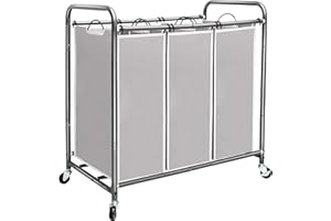 STORAGE MANIAC 3 Section Laundry Sorter, 35.9 Gal (136 L) Laundry Hamper Cart with Heavy Duty Rolling Lockable Wheels and Removable Bags, Clothes Organizer Basket Clothes Separator Hamper, Gray