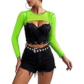 Mesh Long Sleeve Top for Women Mesh Crop Top Rave Outfits for Women Fishnet Top for Festival Club Party