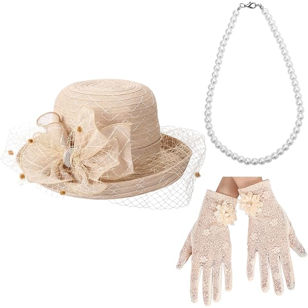 Wide Brim Organza Derby Hat Set with Gloves and Pearl Jewelry Derby Hats For Women 2025 Women main image 4