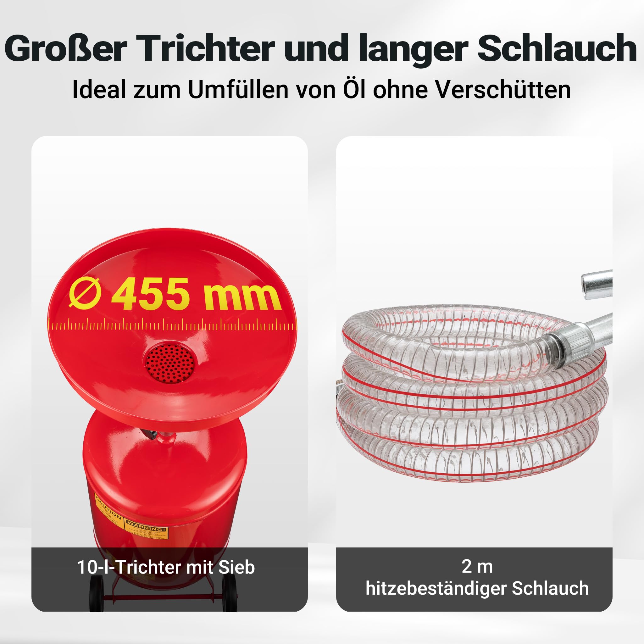 Wiltec Ölauffanggerät für 68l, höhenverstellbar 98-157cm mit 4-Rad-Fahrwerk, Entleerung mittels Luftdruck 5
