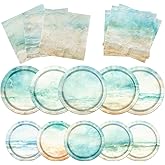 TEMYAXU Beach Party Decorations Tableware, 60 Pcs Sea Party Decorations includes Beach Party Plates Beach Napkins, Ocean Waves Beach Plates and Napkins for Summer Ocean Beach Theme Party Decorations