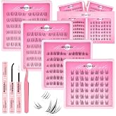 MOONKALI Natural Lash Clusters Kit 3 Styles Spiky Eyelash Clusters 4 Boxes | Left-Right Lashes Extensions, Wispy Cluster Eyelash Extension, Bond and Seal Lash Glue, 2 IN 1 Lash Glue, DIY Lashes Clusters