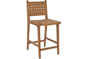 Ball & Cast Kitchen Island Bar Stool Faux Leather Woven Counter Stool with Wood Frame, 24 inch Seat Height, Brown
