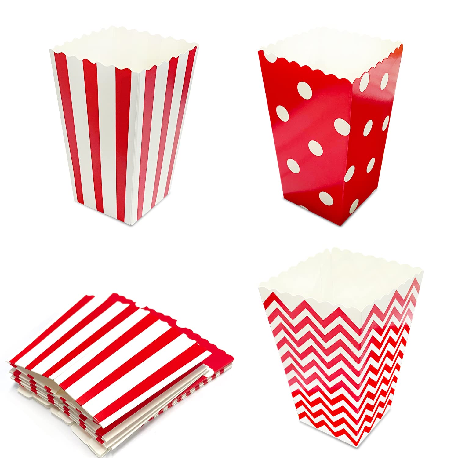 24 Pcs Popcorn Carton, Popcorn Bag, Striped Popcorn Bucket, Sweets Carton, Striped Party Box for Movie Nights And Holiday Parties