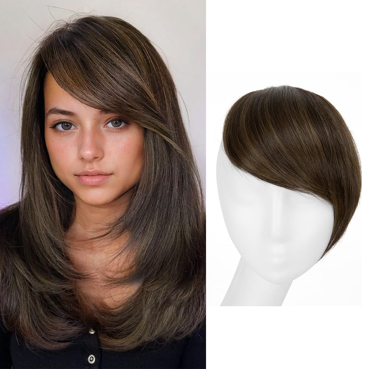 Photo 1 of SARLA Clip in Side Bangs Extension Straight Synthetic Fake Bangs One Piece for Women Coffee Brown