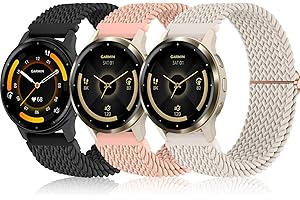 Bolesi Braid Bands for Garmin Vivoactive 4S/ Vivoactive 3S/ Venu 2S / Venu 3S, 3 Pack 18mm Stretchy Nylon Loop Soft Sport Band Quick Release Wristband Breathable Elastic Strap for Men Women