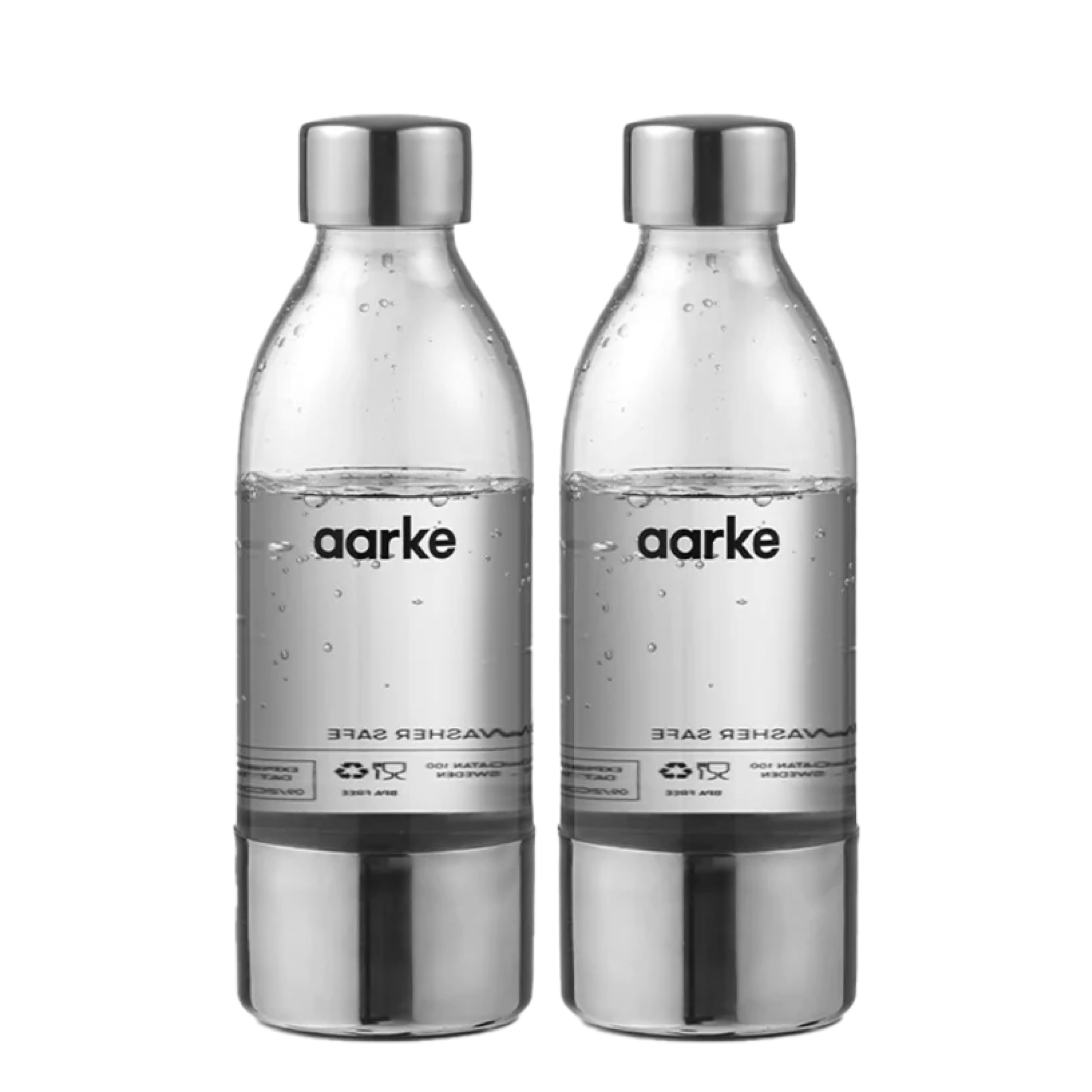 aarke 2-pack Small PET Bottle for Sparkling Water Maker Carbonator 3, BPA free with Details in Steel, 450ml, AASPB1-STEEL