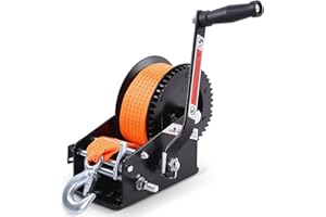 Linkloos 3500LBs Boat Trailer Winch, Heavy Duty Hand Winch with 33FT Strap, Steel Ratio 4:1/8:1 Gear, 2-Way Ratchet Portable Hand Crank Boat Trailer Towing Winch for Truck, Jet Ski, RV ATV