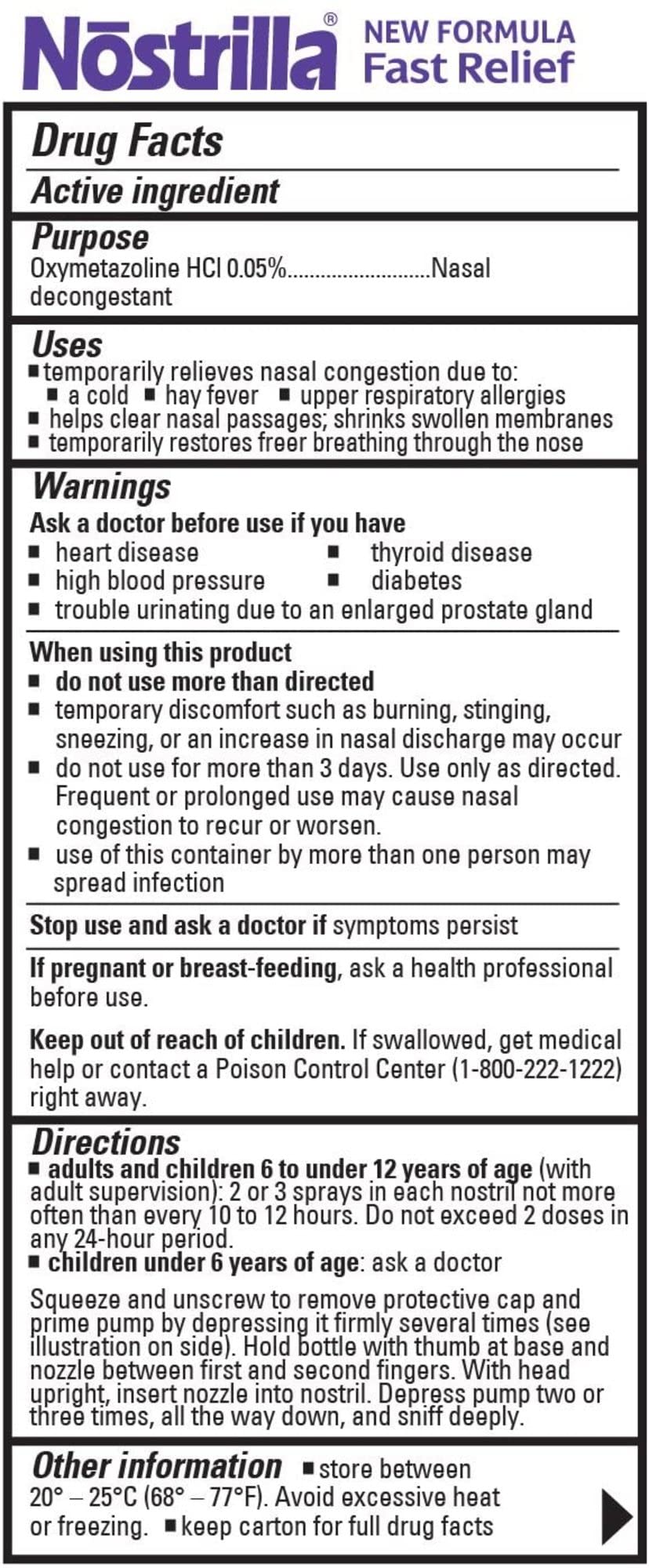 Nostrilla Nasal Decongestant, Effective Relief of Nasal Congestion, Up to 12 hours of Relief, 0.50 FL OZ