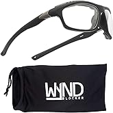 WYND Blocker Airdam Sunglasses Motorcycle Riding, Driving, Fishing, Boating Wrap (Black Matte, Clear)