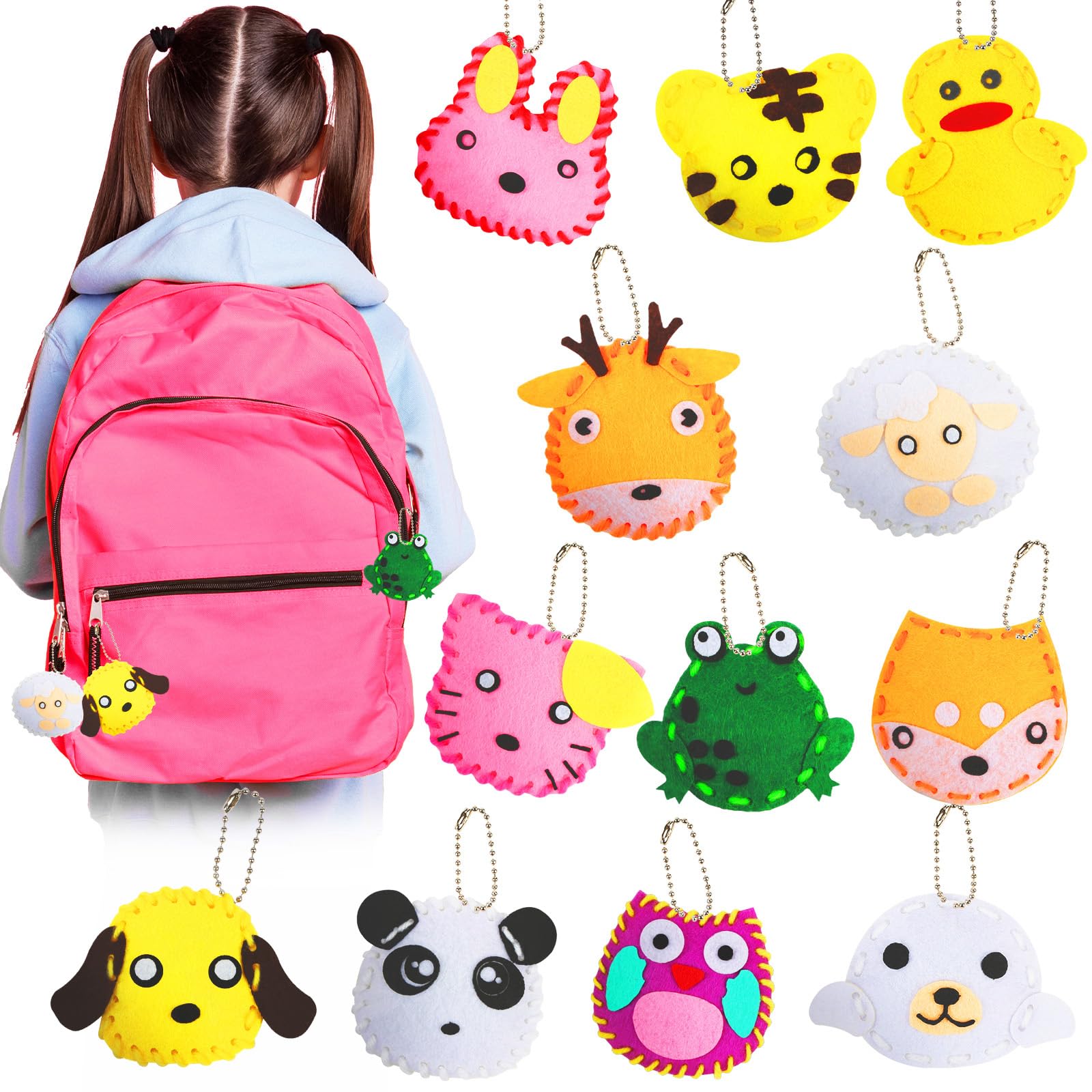 Vicloon First Sewing Kit for Kids, 12-Piece Cute Animal Keychain Sewing Craft Kits, Fun Sewing DIY Kits, Introduction to Sewing Kit for Kids Age 5-12 Learn to Sew Arts and Crafts — image 1