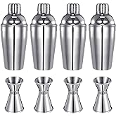 Umigy Cocktail Shaker Set Martini Shaker Bulk Stainless Steel Martini Mixer with Strainer and Double Measuring Jigger for Bar Party Home Use Wine Bar(18 Oz/ 550 ml,4 Packs)
