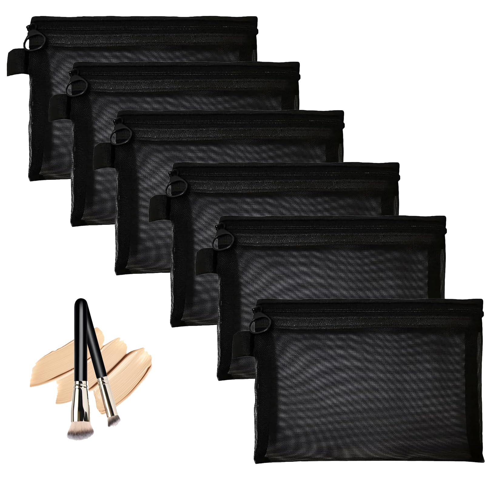 6PCS Small Make up Bag, Portable Mesh Makeup Bag, Travel Toiletries Bag with Zipper, Cosmetics Storage Bag, Travel Accessories Makeup Wallet, Used for Storage (Black) ﻿ ﻿