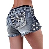 Flamingals Jean Shorts for Women Ripped Denim Low Waist Distressed Raw Hem Skinny Stretchy Shorts