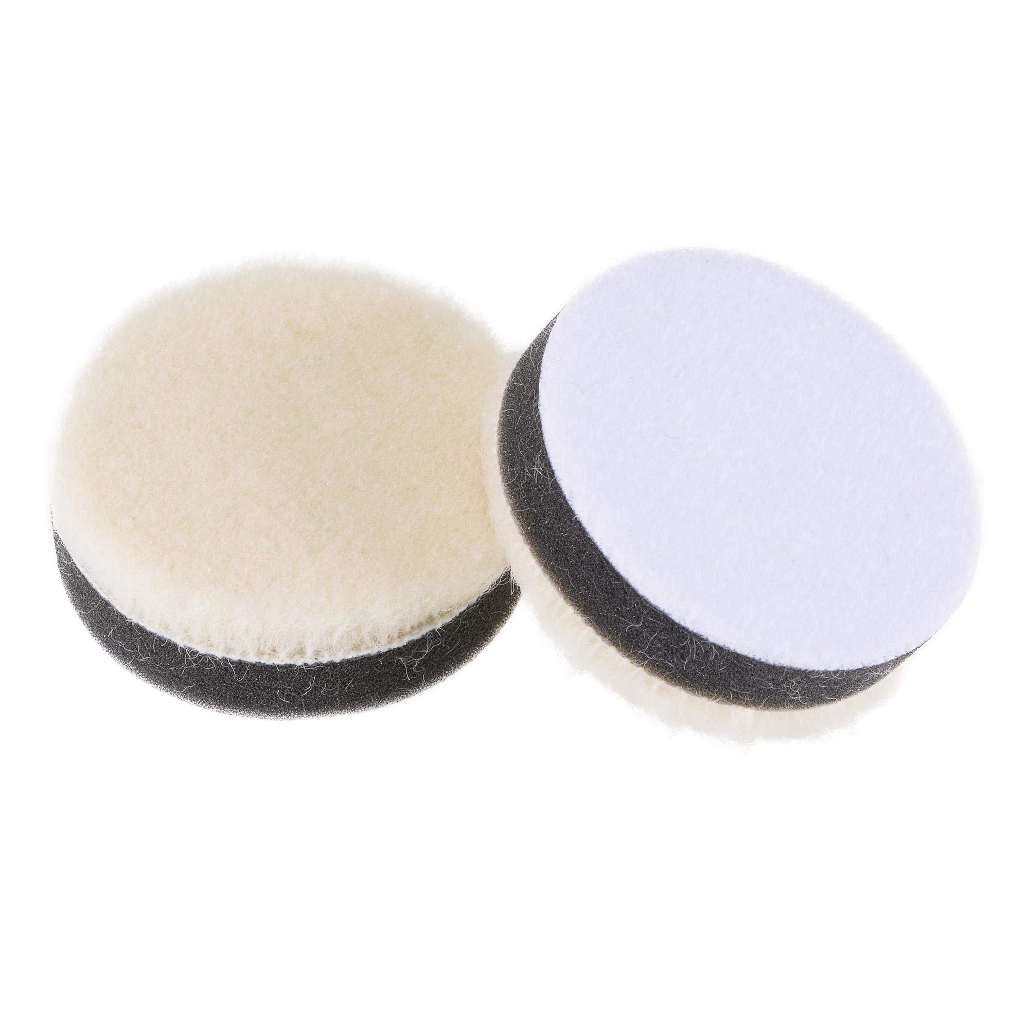 sourcing map 2" Wool Felt Sponge Polishing Pad Hook and Loop Buffing Wheel Fine Polishing for Orbital Polisher Buffer 2 Pcs