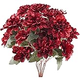 Uieke 6PCS Artificial Daisy Mums Flowers with Stem, Silk Gerbera Daisies Flowers Arrangement for Home Party Wedding Bridesmaid Bouquets Christmas Table Centerpieces Decor (Burgundy Red)