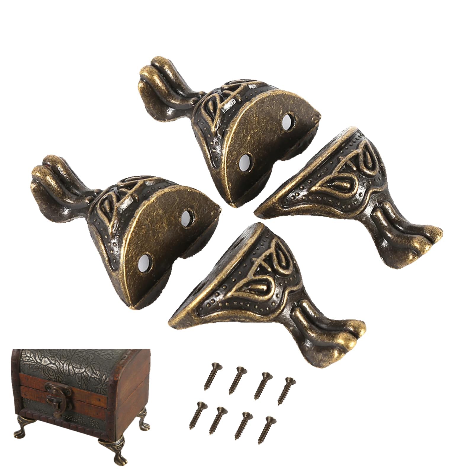 HERCHR 4Pcs Metal Sofa Legs Wardrobe Furniture Leg with Screws 1.1inx1in Antique Brass Corner Protector Metal Box Feet Antique Brass Jewelry Wooden Vintage Jewelry Box Feet Corner Protector