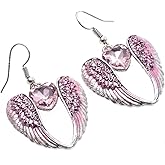 Szxc Women's Crystal Guardian Angel Wings Hypoallergenic Dangle Earrings Biker Jewelry - 2 1/4 inch