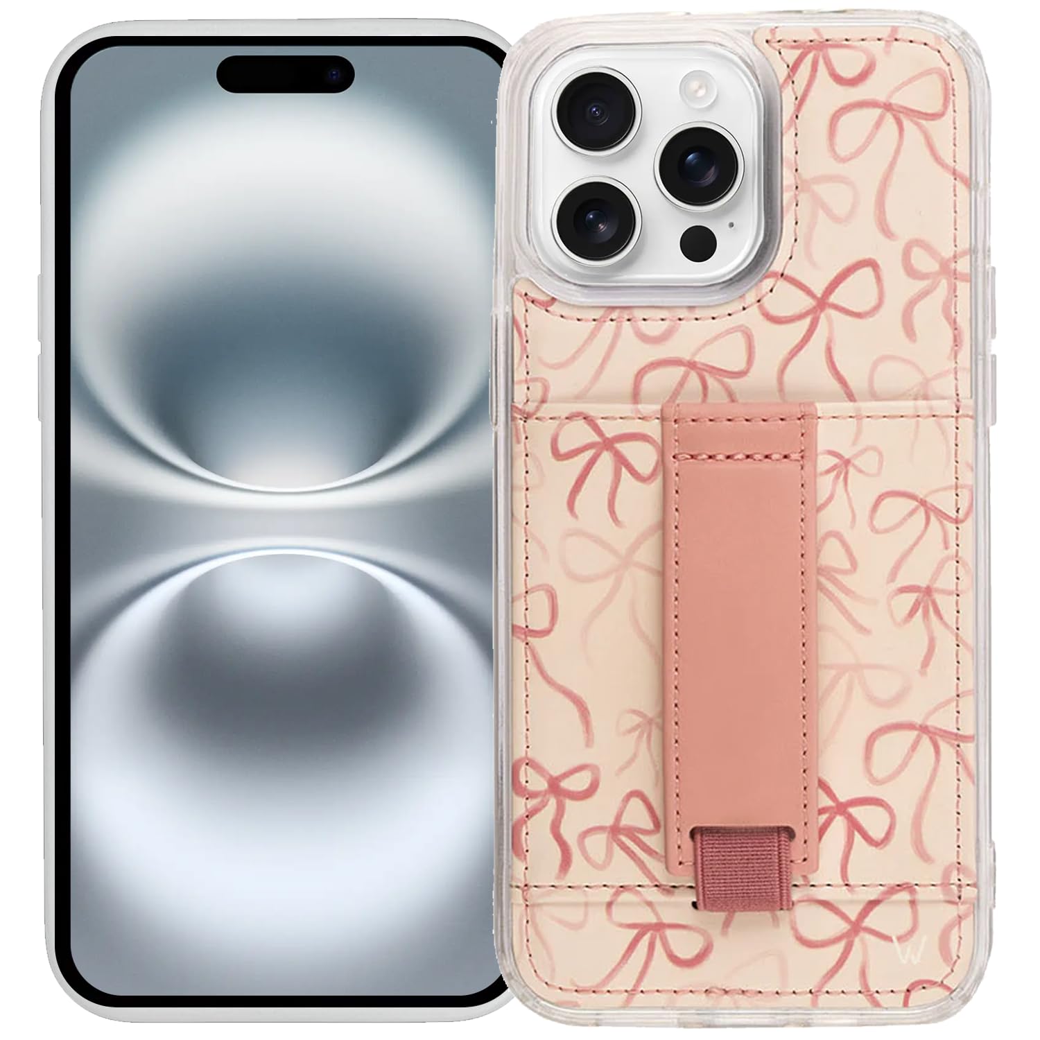 Walli Cases for iPhone 16 Pro Max Case Aesthetic Wallet Phone Case Card Holder, Securely Holds up to 2 Cards - Cute, Trendy Phone Cover for Women, fits iPhone 16 Pro Max with Kickstand & Finger Strap Image