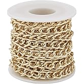 Pandahall 5M/5Yard Aluminum Curb Chain Link Light Gold Color Twisted Cross Necklace Finding Chains with Spool for Jewelry Making DIY Crafts Findings Supplies 10x6.5x1.8mm