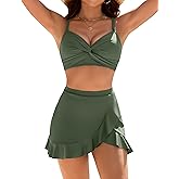 Blooming Jelly Womens High Waisted Bikini Sets Twist Swim Skirt Two Piece Swimsuit Crisscross Back Bathing Suit 2026