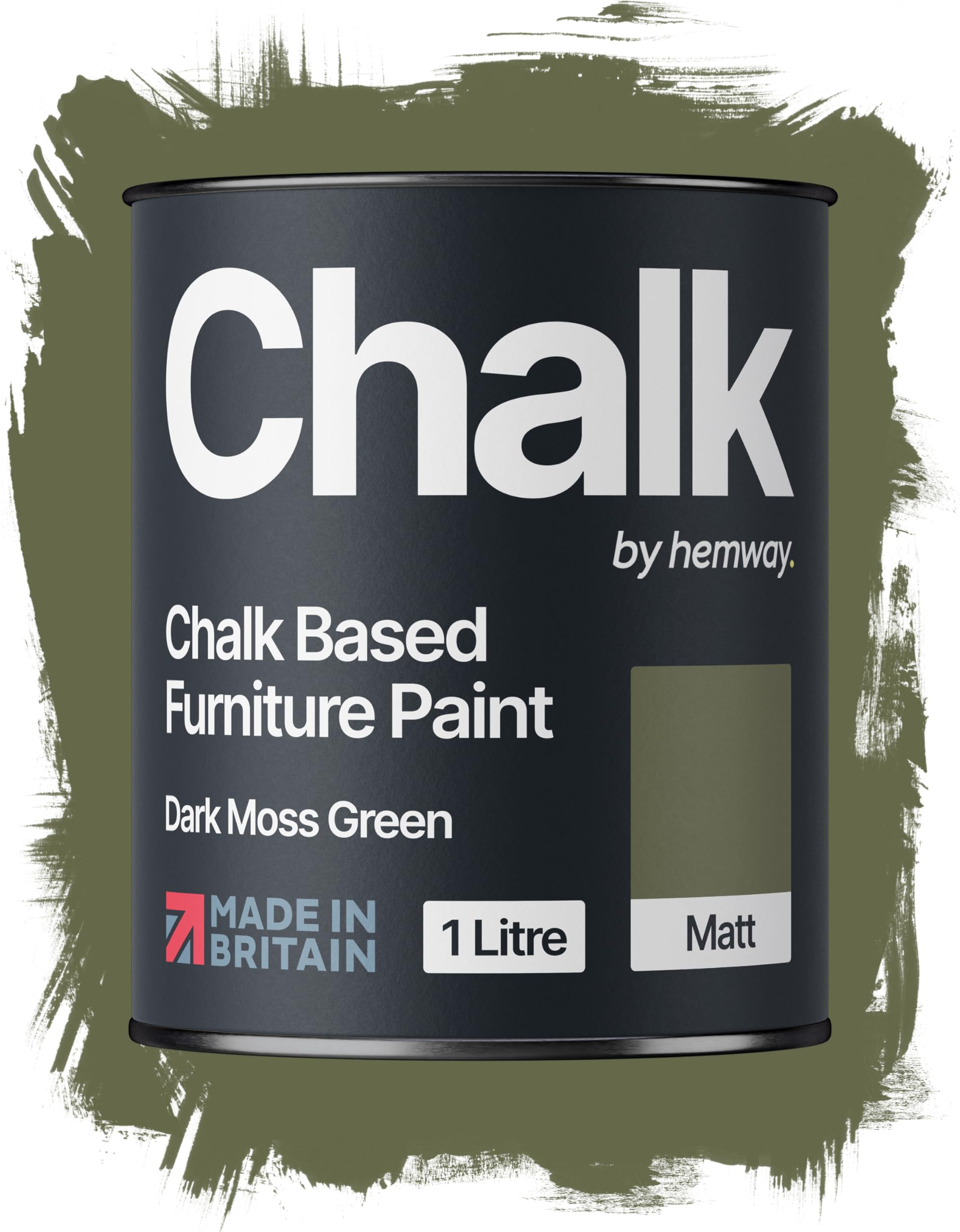Hemway Chalk Based Furniture Paint, Dark Moss Green 1L, Matt Finish Shabby Chic, Chalk Paint Furniture & Walls, Quick Dry & 1 Coat