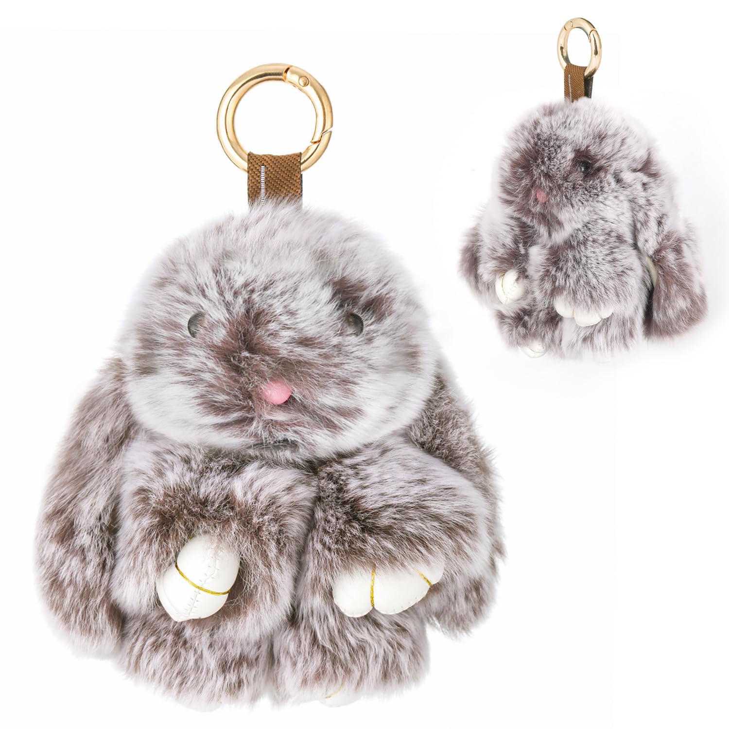 Photo 1 of MTMBREEY Soft Plush Brown Bunny Keychain with Gift - Cute Lop-Eared Rabbit Keyring for Bags, Keys, Gifts