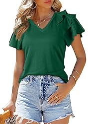 SHEWIN Womens Shirts Summer Ruffle Sleeve V Neck
