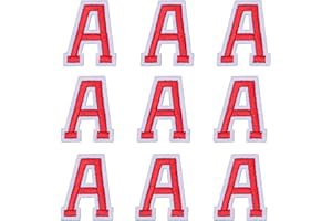 GUYI GYGYL Iron on Letters Patches, 9Pcs of 2 Inch Red Letter "A" Patches, Alphabet Embroidered Patch for Clothes, Dress, Hat, Socks, Jeans, DIY Accessories