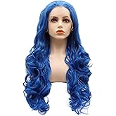LUSHY BEAUTY Hair Synthetic Lace Front Wig Wavy Long 26inch Blue Heavy Density Heat Resistant Realistic Wig