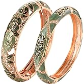 UJOY Vintage Jewelry Cloisonne Handcrafted Enameled Gorgeous Rhinestone Rose Hinged Cuff Bracelet Bangles Gifts 88A10