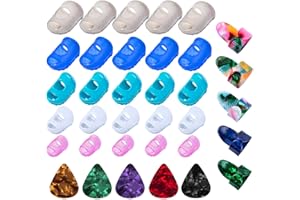 CLESDF 35Pcs Silicone Guitar Finger Protector, Guards Fingertip Protectors Fingertip Protection Covers Caps for Stringed Instruments, Sewing and Embroidery (5 Sizes)