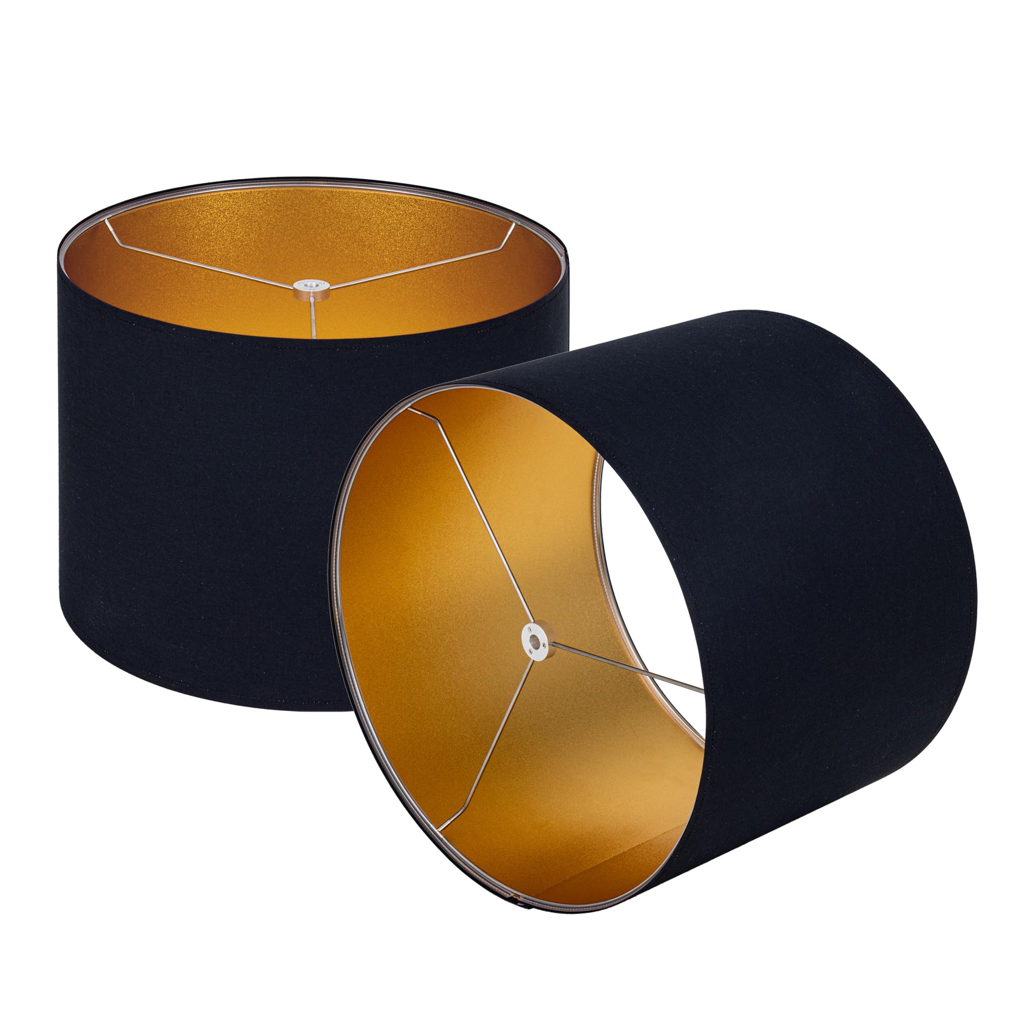 Photo 1 of **DIRTY PET HAIR** Wellmet Blackgold Set of 2 Drum Lampshades, Easy Assembly Required 16" Top x 16" Bottom x 12" High Replacement Lamp Shades, Fabric Lampshades for Table Lamps Floor Lamps, Metal Spider Fitter