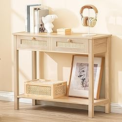 HOOBRO Rattan-Like Narrow Console Table with 2