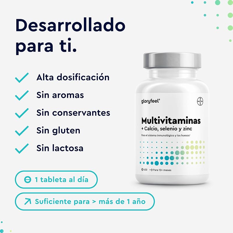 Multivitaminas y Minerales - 450 Comprimidos (Paquete XL) - Todas las Vitaminas A,B,C,D3,E, Calcio, Zinc, Selenio – Multivitaminico Activo Completo para Hombre y Mujer, Perfecto para compartir