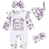GRNSHTS Newborn Baby Girl Romper Infant Letter Print Jumpsuit Floral Bodysuit+Hat+Headband+Gloves Coming Home Clothes Outfits