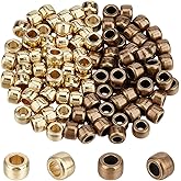 OLYCRAFT 100Pcs 2 Colors Brass Lanyard Beads 3.8mm Hole Brass Paracord Beads Column Spacer Beads Large Hole Beads Brass European Beads Gold Brass Barrel Paracord Beads for Bracelet Jewelry Charms