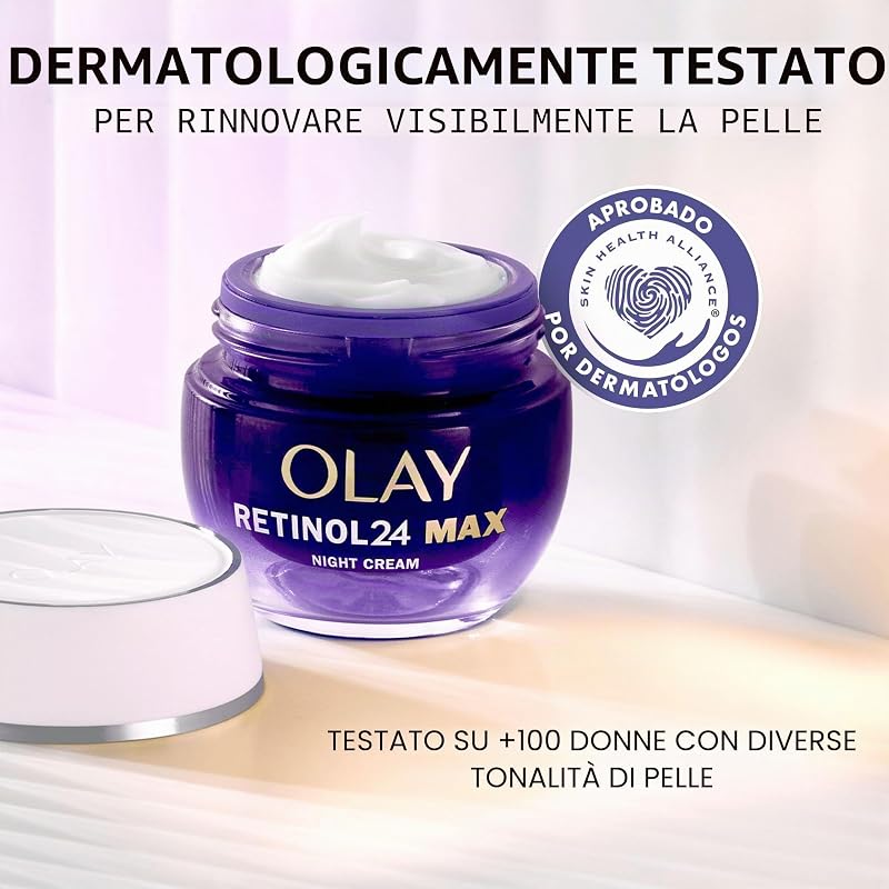Retinolo 24 MAX* Crema Notte Idratante Viso Cura della Pelle con Vitamina E Antiossidante, +40%* Glicerina. Cura della pelle Well-aging di notte: ammorbidisce, rinnova e idrata, 50 ml