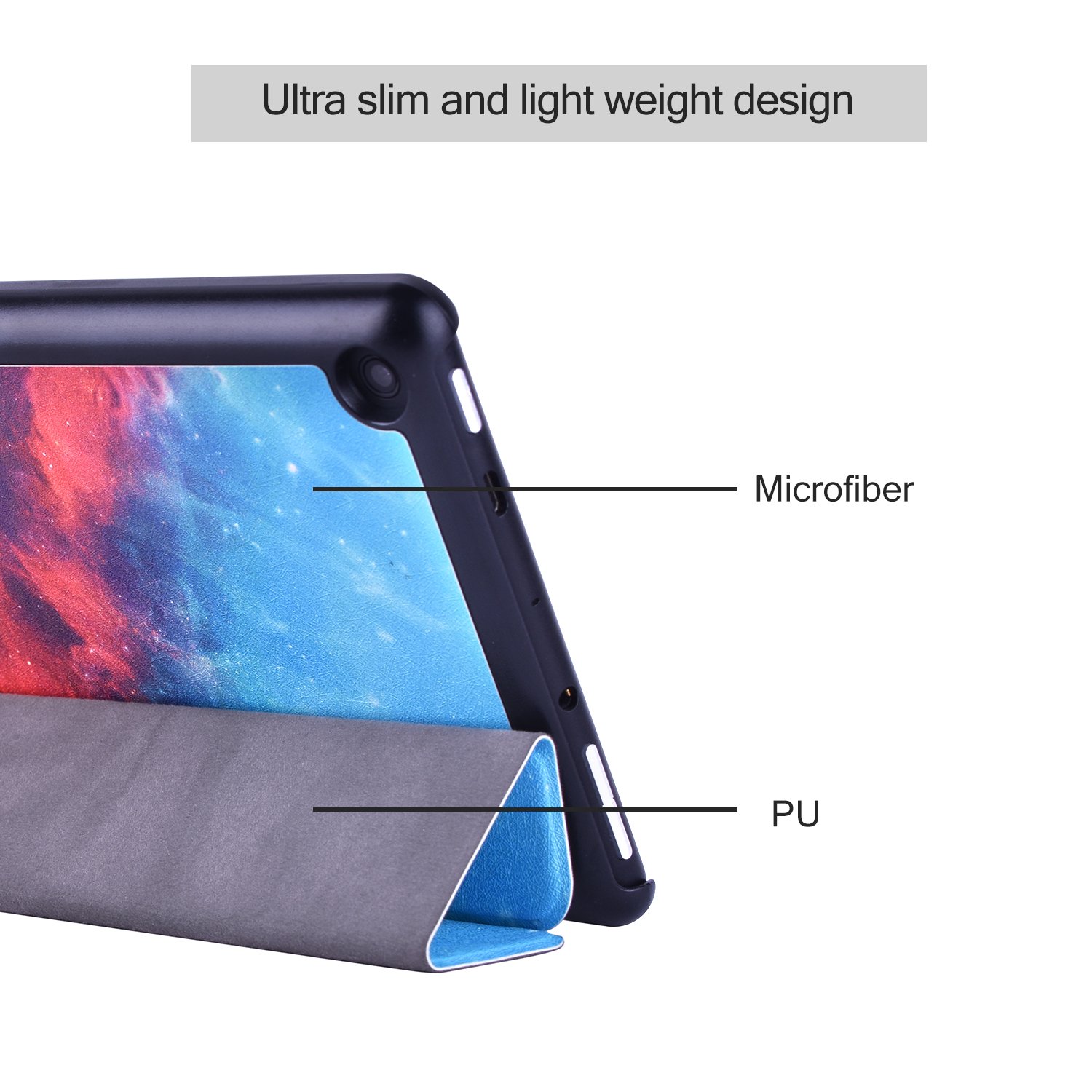 Kindle Fire 7 case, Dopup Slim Leather Smart Case Cover with Auto Wake/Sleep for Amazon Kindle Fire 7 Tablet, Stand Protector Folio Case (Galaxy)