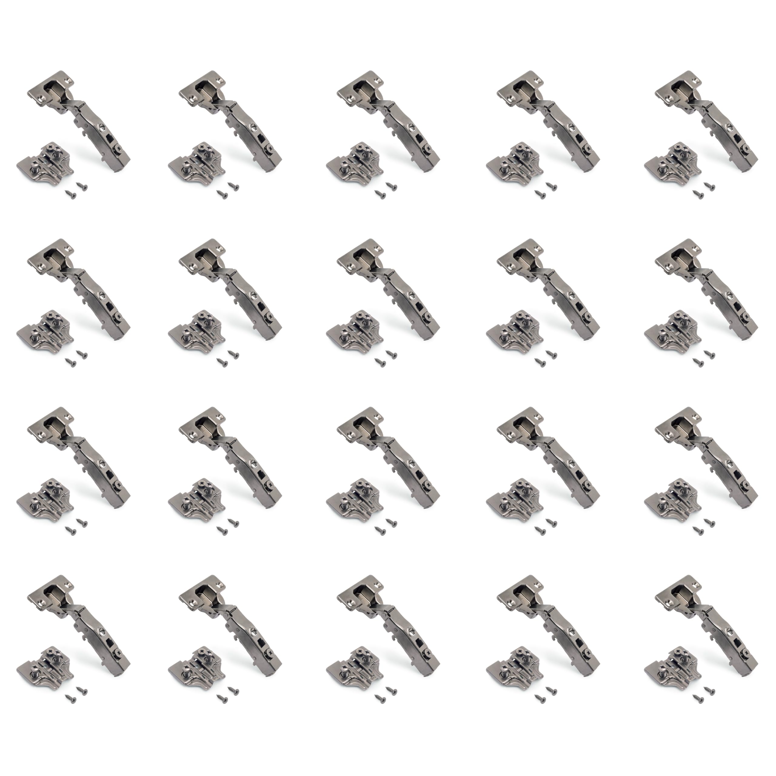 Emuca - Kit of 20 Full Overlay Hinge X91 with Soft Close and Plate, with Euro Screw, 105º Opening, Titanium, Steel