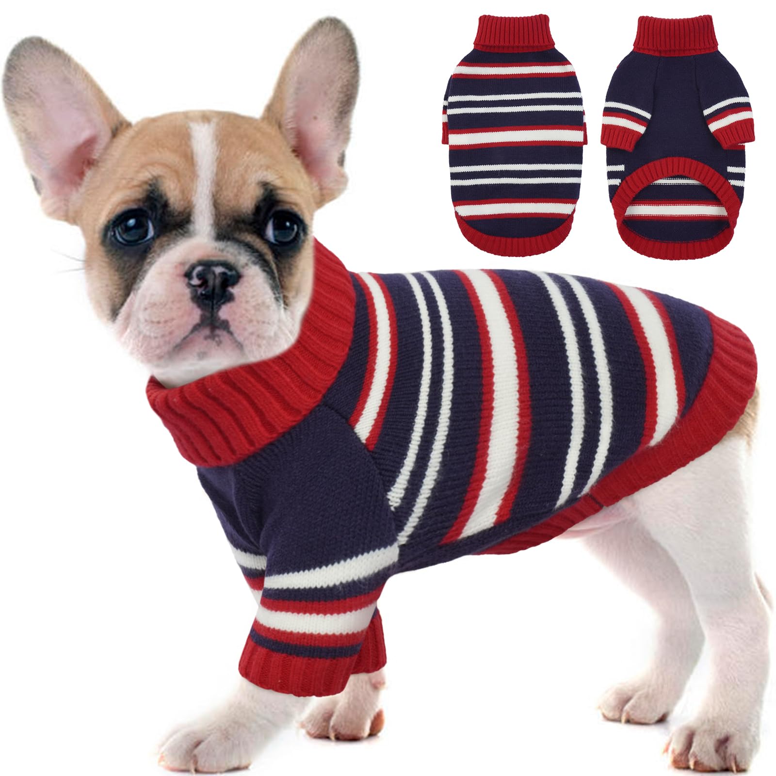 Kuoser XS Dog Jumper - Warm Knitted Pullover for Small Dogs, Turtleneck Fleece Coat, Pet Christmas Outfit